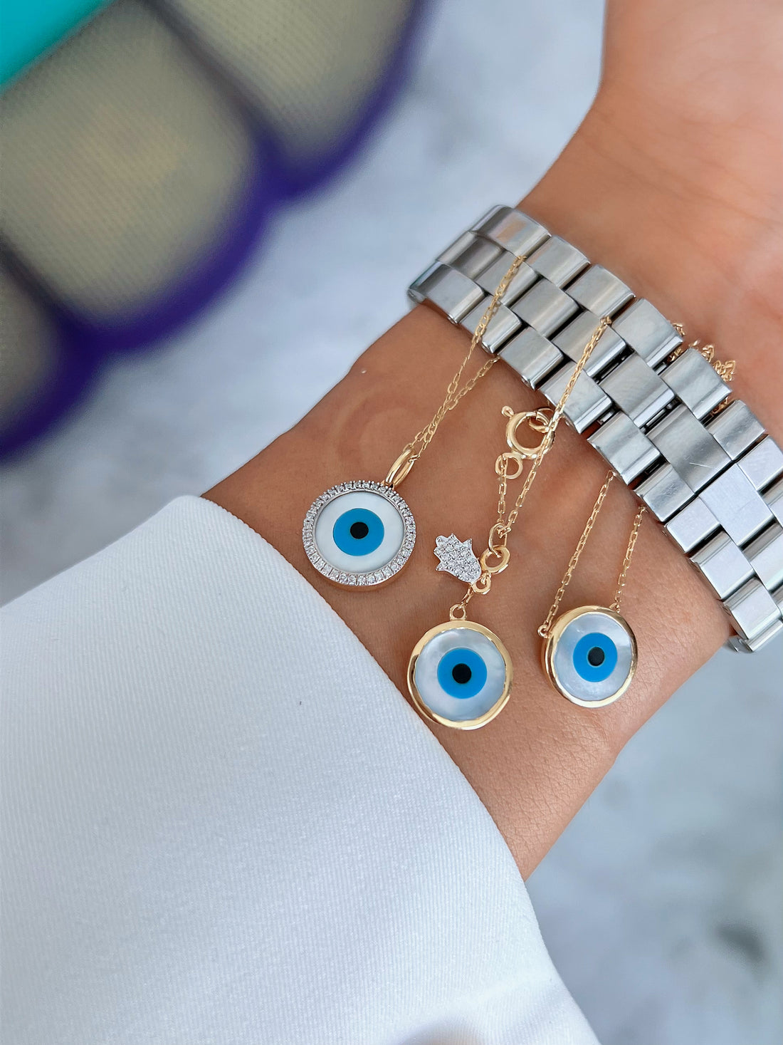 Protection Round Evil Eye Watch Charm