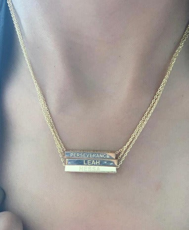 Zeeana Four Side Engraving 3D Bar Necklace