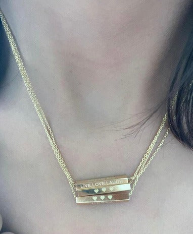 Zeeana Four Side Engraving 3D Bar Necklace
