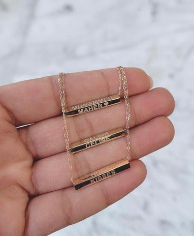Zeeana Four Side Engraving 3D Bar Necklace