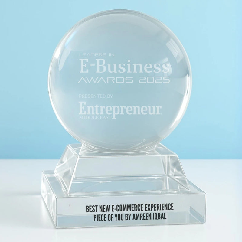 LEADER IN E-BUSINESS AWARDS 2025 PRESENTED BY ENTREPRENEUR MIDDLE EAST FOR BEST NEW E-COMMERCE EXPERIENCE.