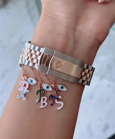 Amara Two Alphabet and Evil Eye Gold Watch Charm - PieceOfYou