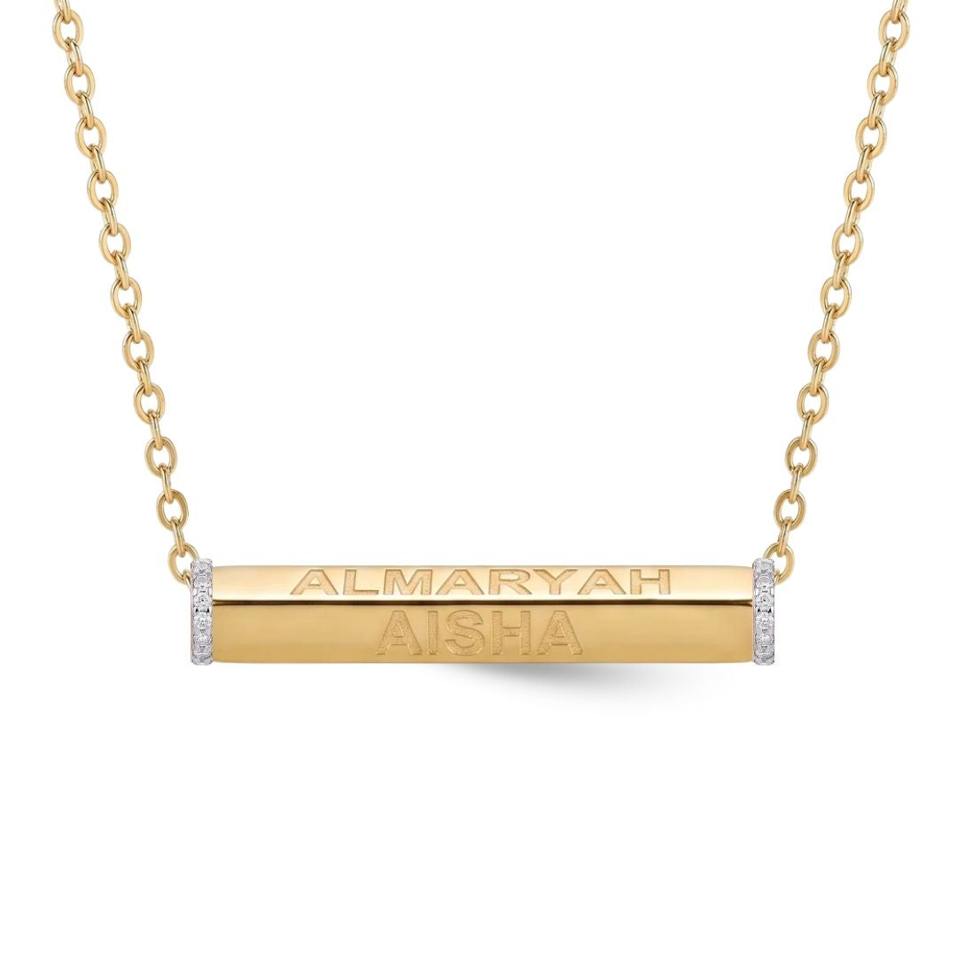 Zeeana Four Side Engraving 3D Bar Necklace