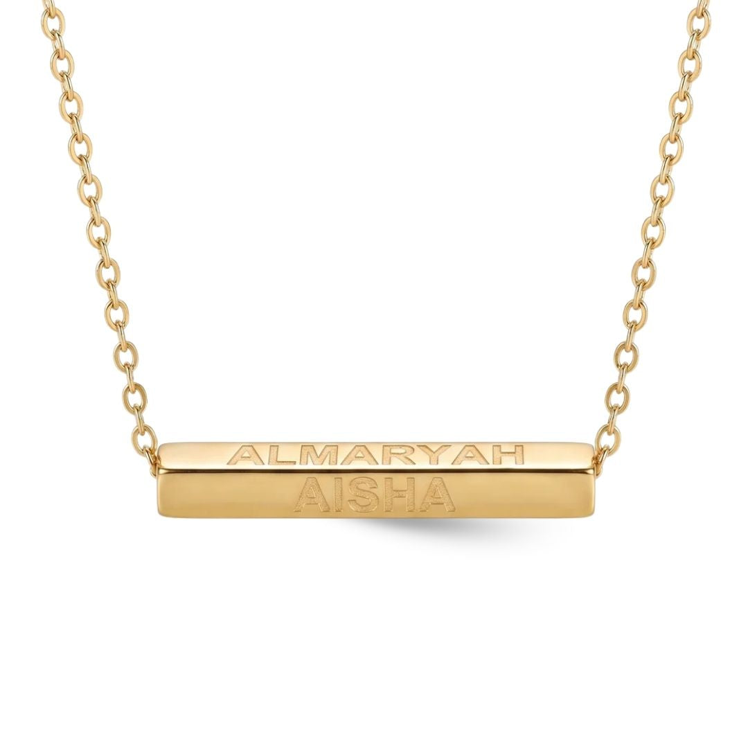 Zeeana Four Side Engraving 3D Bar Necklace