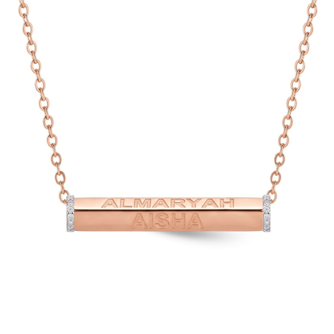 Zeeana Four Side Engraving 3D Bar Necklace