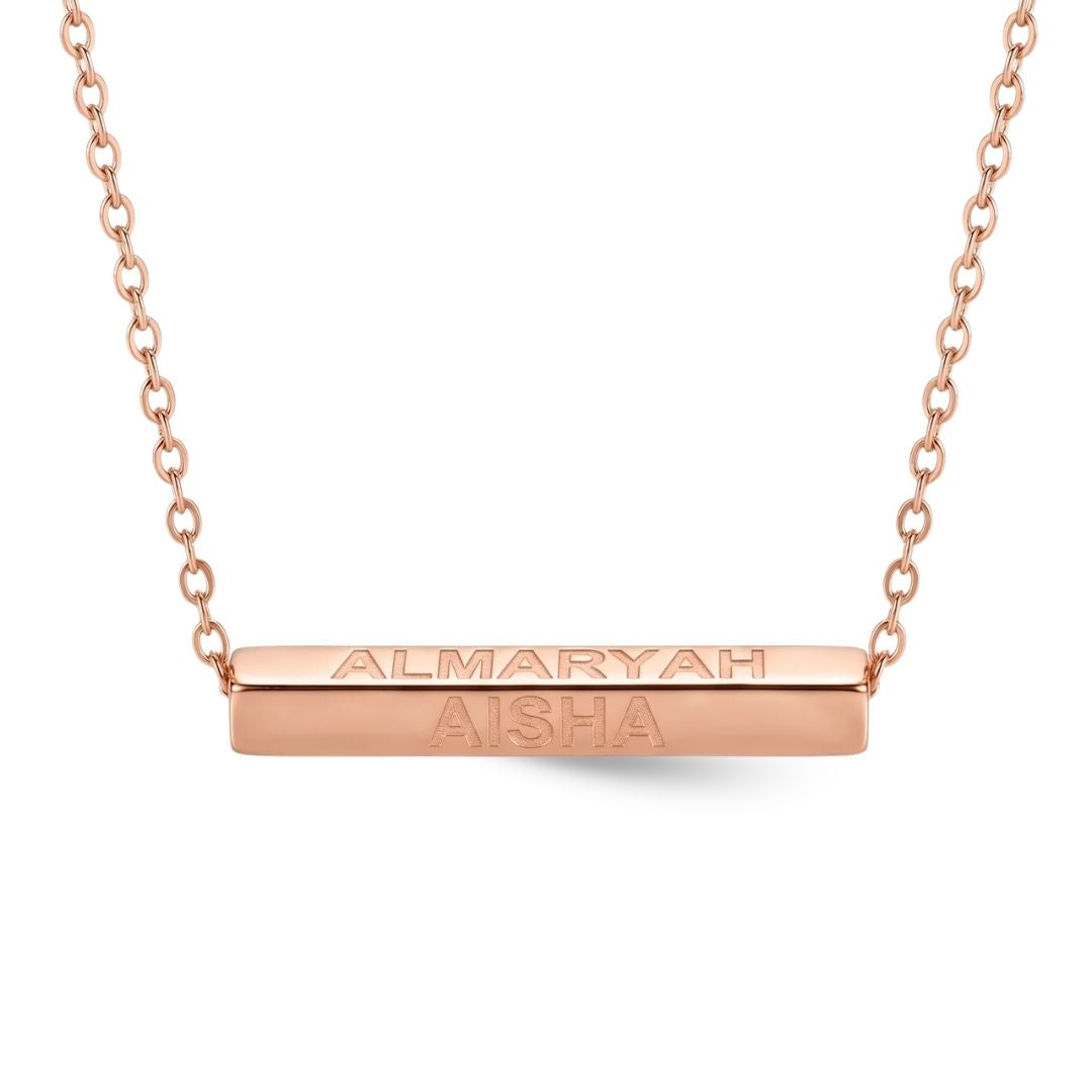 Zeeana Four Side Engraving 3D Bar Necklace