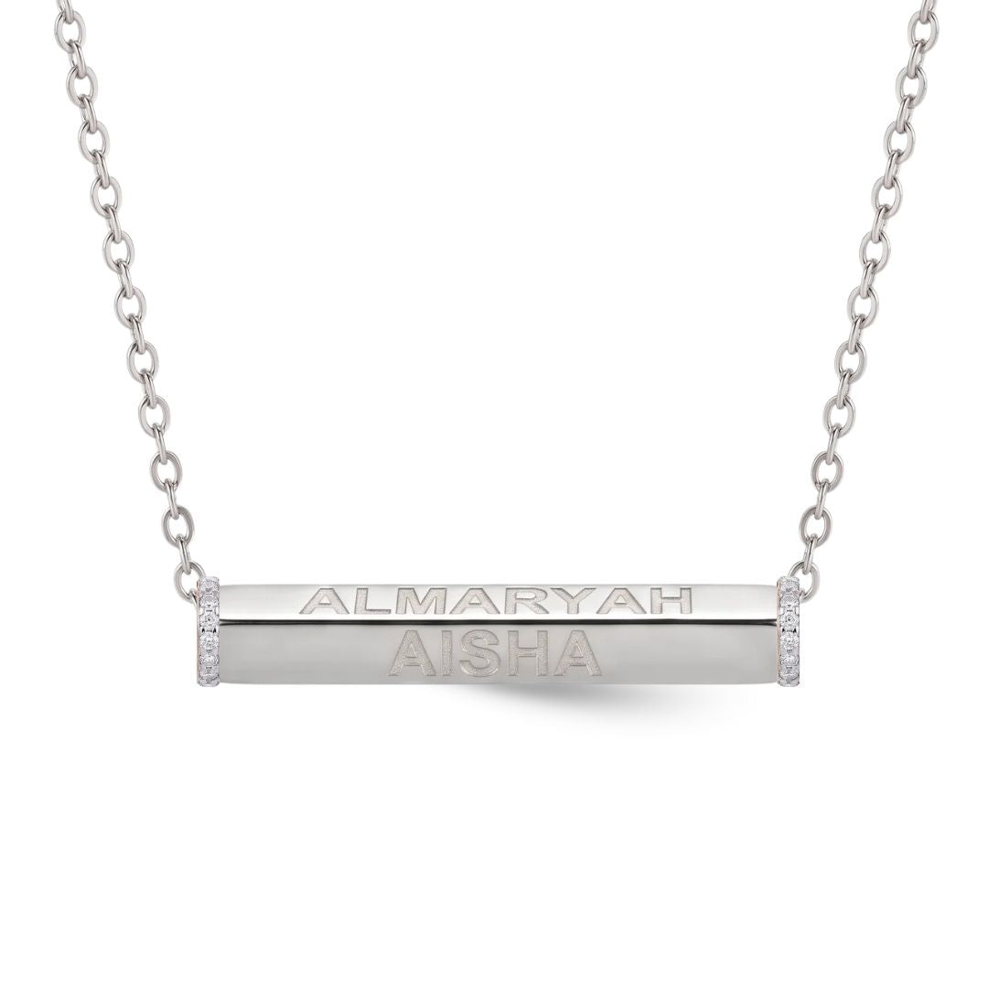 Zeeana Four Side Engraving 3D Bar Necklace
