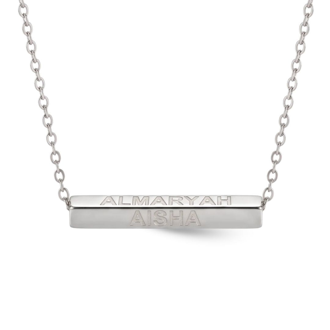 Zeeana Four Side Engraving 3D Bar Necklace
