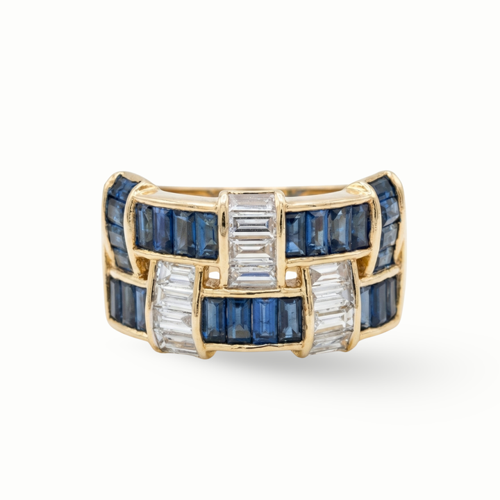 Diamond and gemstone ring 18K gold women Dubai