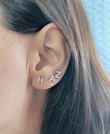 Zeeana Diamond Initial Ear Studs