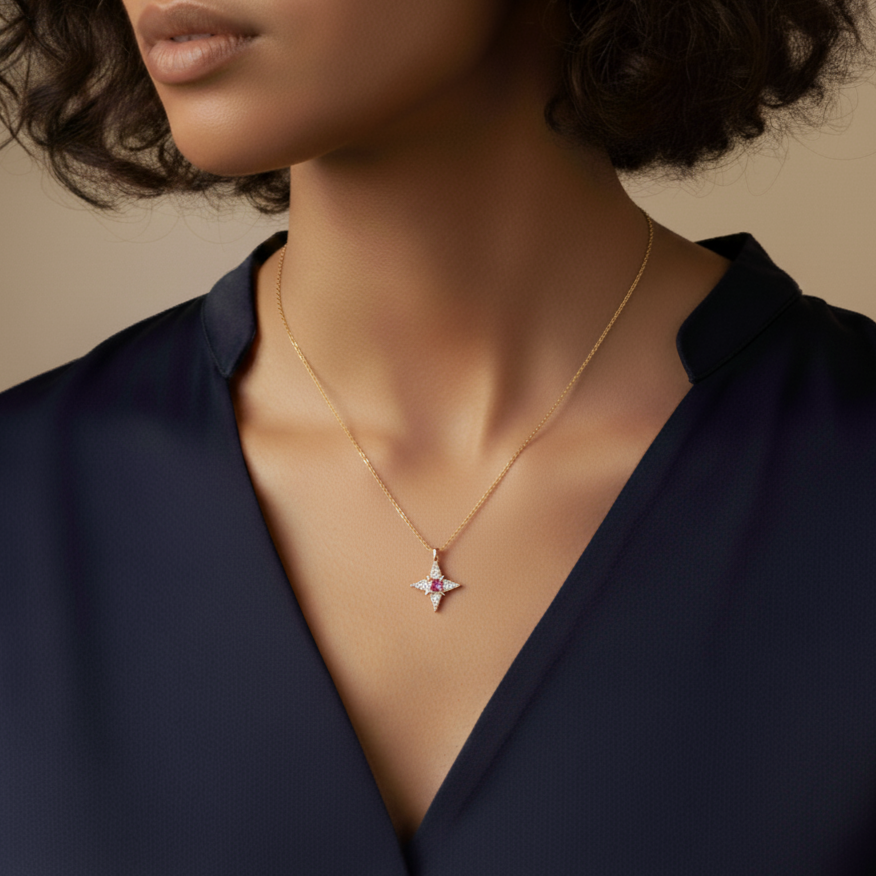 Zeeana Star With Birthstone Necklace